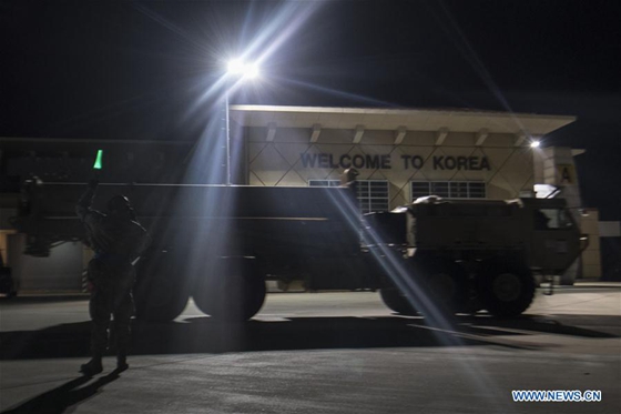 Photo taken on March 6, 2017 shows a part of equipments for Terminal High Altitude Area Defense (THAAD) arriving in the Osan Air Base, about 70 km south of the capital Seoul, South Korea. The photo was provided by the U.S. Forces Korea (USFK). [Photo/Xinhua] 