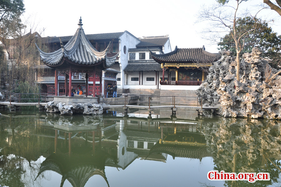 Located at the northeast of Suzhou, Jiangsu Province, the Lion Grove Garden is famous for the Taihu rocks in various shapes which are said to resemble lions, especially the large and labyrinthine grotto of rocks at the garden's center.