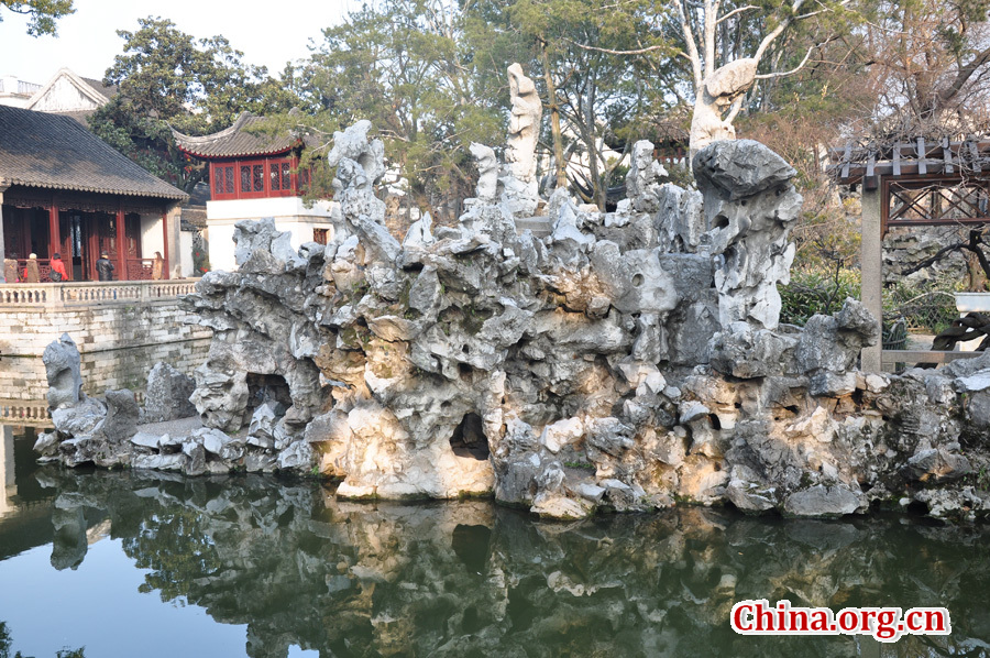 Located at the northeast of Suzhou, Jiangsu Province, the Lion Grove Garden is famous for the Taihu rocks in various shapes which are said to resemble lions, especially the large and labyrinthine grotto of rocks at the garden's center.