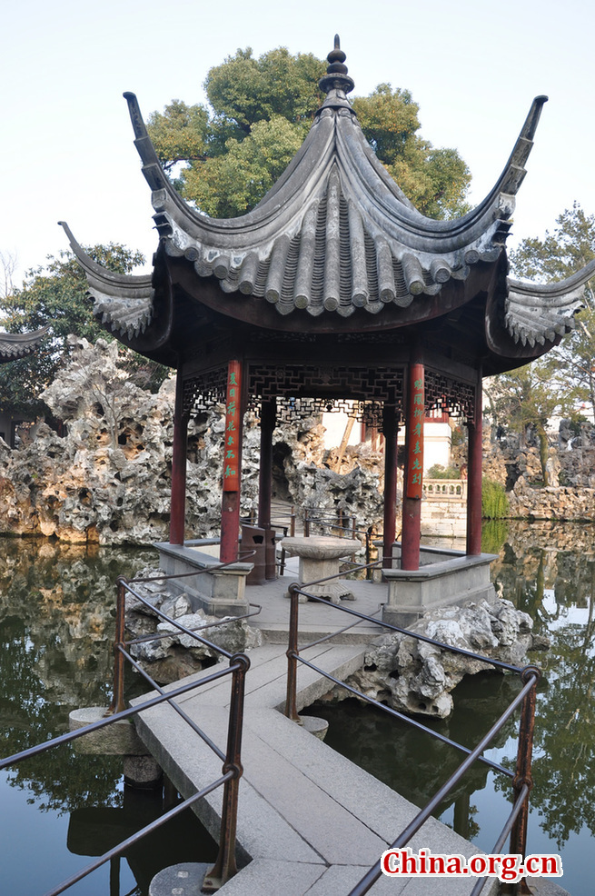 Located at the northeast of Suzhou, Jiangsu Province, the Lion Grove Garden is famous for the Taihu rocks in various shapes which are said to resemble lions, especially the large and labyrinthine grotto of rocks at the garden's center.