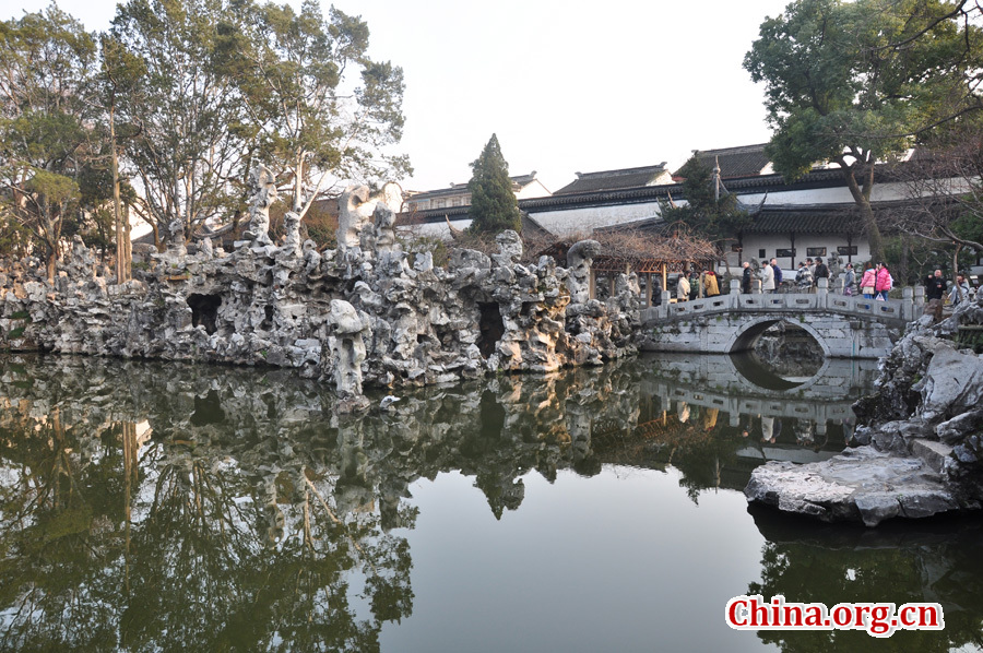 Located at the northeast of Suzhou, Jiangsu Province, the Lion Grove Garden is famous for the Taihu rocks in various shapes which are said to resemble lions, especially the large and labyrinthine grotto of rocks at the garden's center.