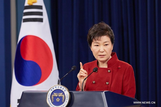 South Korean President Park Geun-hye addresses to the nation at the Presidential Blue House in Seoul, South Korea, Jan. 13, 2016. [Photo/Xinhua]