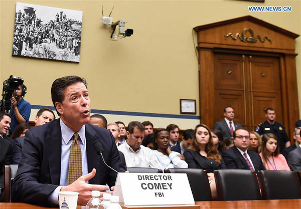 U.S. FBI Director James Comey testifies before the House Oversight Committee over investigation into Hillary Clinton's email system, on Capitol Hill in Washington D.C., capital of the United States, July 7, 2016. [File photo / Xinhua]