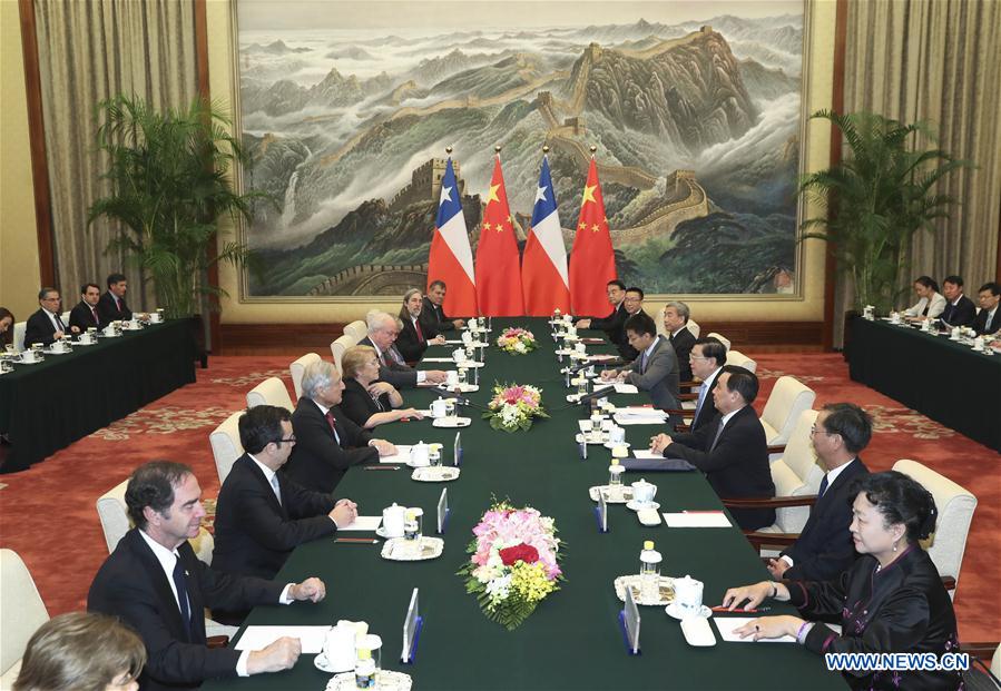 CHINA-CHILE-ZHANG DEJIANG-BACHELET-MEETING (CN)