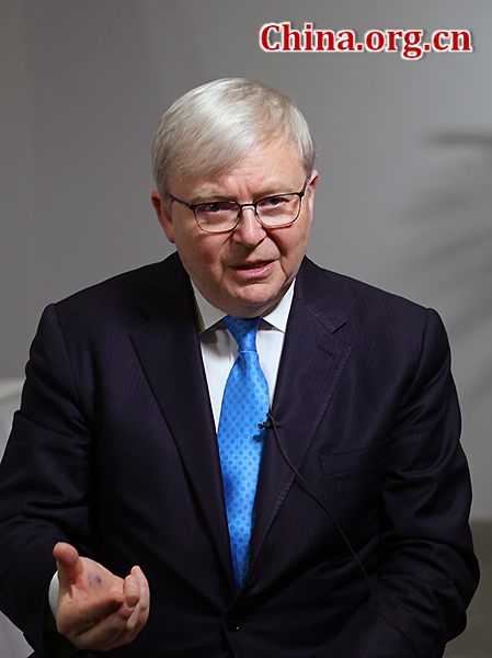 Former Australian Prime Minister Kevin Rudd is in Beijing to attend the two-day Belt and Road Forum for I'l Co-o opening on May 14, 2017. [Photo by Zhang Lulu / China.org.cn]