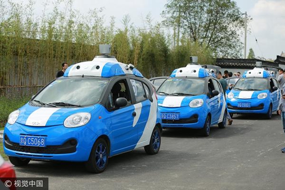 A fleet of Baidu self-driving cars during a road test in November, 2011 [Photo/VCG]