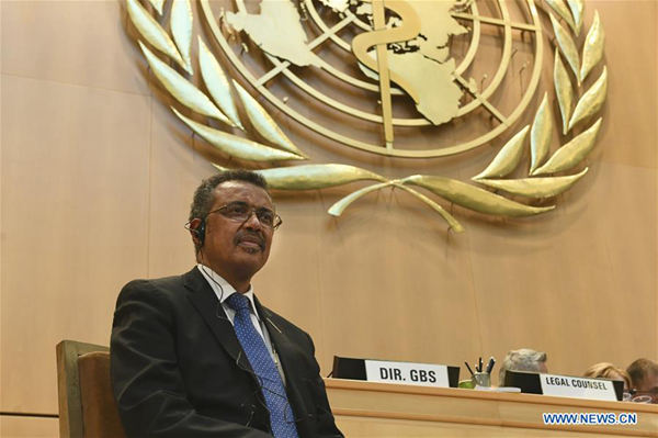 Newly elected Director-General of World Health Organization (WHO) Tedros Adhanom is pictured during the 70th World Health Assembly in Geneva, Switzerland, May 23, 2017. 
