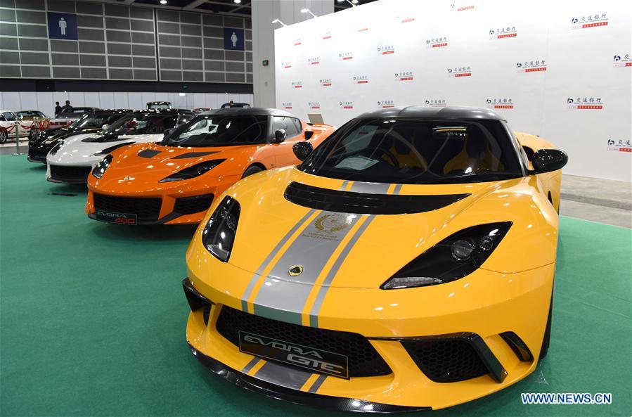 Race cars are seen at the Hong Kong International Auto Show 2017 in Hong Kong Convention and Exhibition Center in Hong Kong, south China, May 26, 2017. The 3-day auto show started on Friday. (Xinhua/Qin Qing)