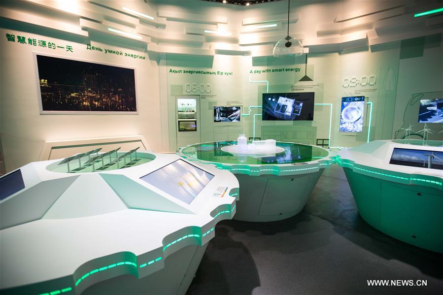 Photo taken on June 7, 2017 shows the &apos;Chinese Wisdom and Practice Section&apos; of the Chinese Pavilion on the World Expo in Astana, Kazakhstan. The Chinese pavilion, with the theme &apos;Future energy, green Silk Road,&apos; covers around 1,000 square meters and is among the largest at the expo. The Chinese pavilion will display the country&apos;s achievements in developing and using energy through multimedia, virtual reality technology and other means. (Xinhua/Wu Zhuang) 