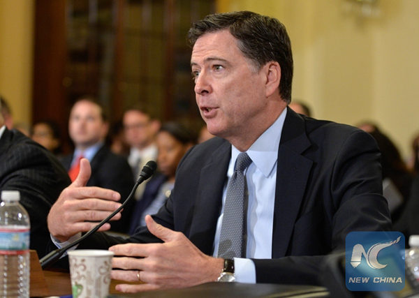 The file photo taken on July 14, 2016 shows that U.S. FBI Director James Comey testifies before the House Homeland Security Committee on Capitol Hill in Washington D.C., capital of theUnited States. (Xinhua/Bao Dandan)