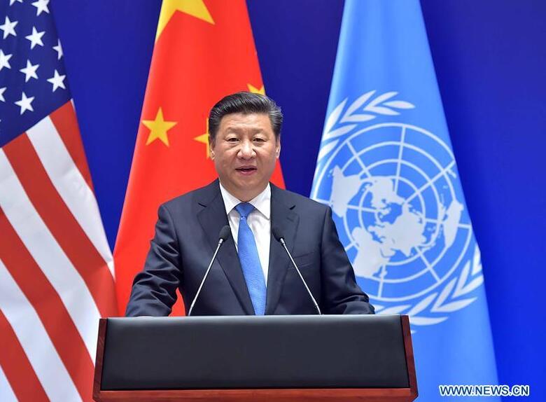 Chinese President Xi Jinping speaks on the deposit of China's and the United States' instruments of joining the Paris Agreement in Hangzhou, capital city of east China's Zhejiang Province, on Sept. 3, 2016.
