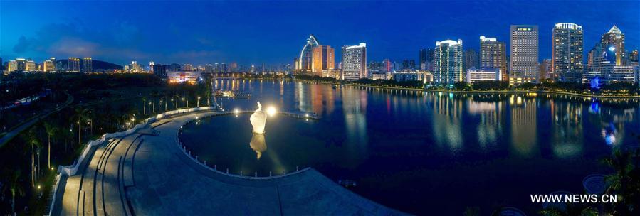 Aerial panoramic photo combined on Aug. 24, 2017 shows a part of Xiamen, a coastal city in southeast China&apos;s Fujian Province. The BRICS summit and the Dialogue of Emerging Markets and Developing Countries are to be held here from Sept. 3 to 5. (Xinhua/Jiang Kehong)