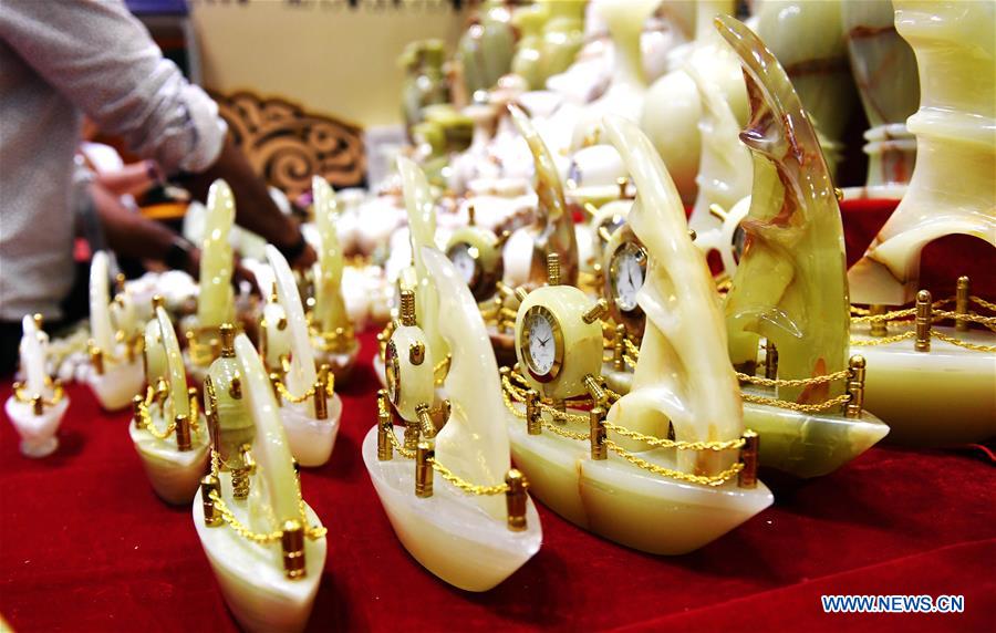 Photo taken on Sept. 13, 2017 shows sailing-boat-shaped artware in jade texture at the Pakistani booth during the 14th China-ASEAN Expo in Nanning, capital of south China&apos;s Guangxi Zhuang Autonomous Region. The 14th China-ASEAN Expo opened here Tuesday, highlighting trade and investment among China, ASEAN and other countries along the Belt and Road.(Xinhua/Zhang Ailin)
