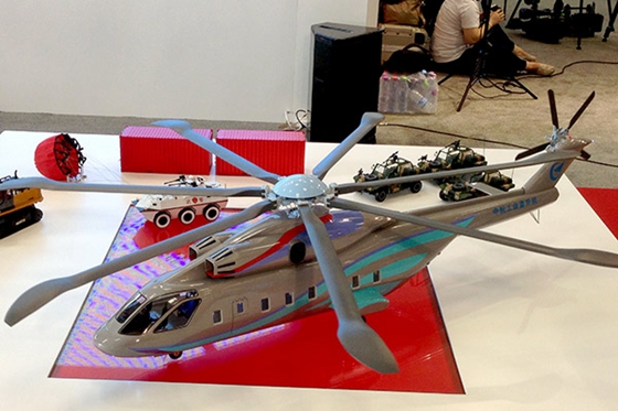 Model of the heavy-lift helicopter to be jointly developed by China and Russia. [Photo/China Daily]