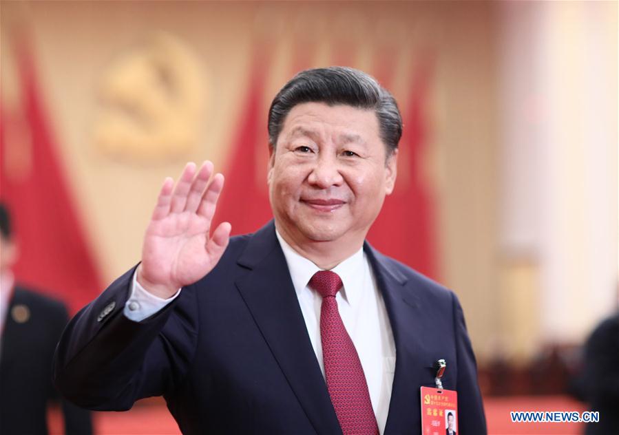 Xi Jinping, general secretary of the Communist Party of China (CPC) Central Committee, who is also Chinese president and chairman of the Central Military Commission, meets with delegates, specially invited delegates and non-voting participants of the 19th CPC National Congress at the Great Hall of the People in Beijing, capital of China, Oct. 25, 2017. (Xinhua/Ju Peng) 