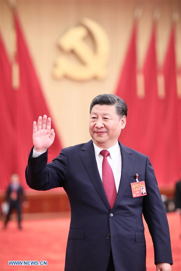  Xi Jinping, general secretary of the Communist Party of China (CPC) Central Committee, who is also Chinese president and chairman of the Central Military Commission, meets with delegates, specially invited delegates and non-voting participants of the 19th CPC National Congress at the Great Hall of the People in Beijing, capital of China, Oct. 25, 2017. (Xinhua/Ju Peng)
