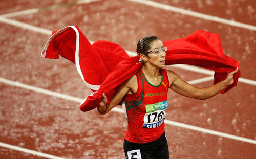 Sanaa Benhama of Morocco wins the gold medal in the Women's 100m T13.