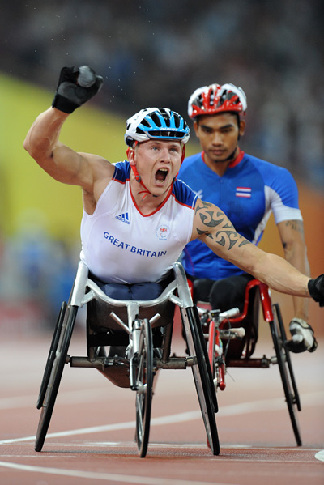 David Weir of Great Britain (front) wins the gold medal in the Men's 1500m T54.