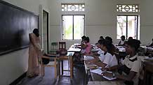 Students attend class at the Colombo Hindu College Ratmalana on November 15, 2009. All of the 154 boys and 119 girls studying here used to be child soldiers of the Liberation Tigers of Tamil Eelam (LTTE). They were transferred to this school after Sri Lanka's government troops defeated the LTTE earlier this year.