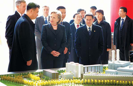 Hillary Rodham Clinton visits the Taiyanggong Thermal Power Plant in Beijing in February 2009.