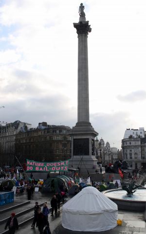 Environmentalists protest in tents at the Trafalgar Square in downtown London, Britain, December 12, 2009.