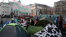 Environmentalists protest in tents at the Trafalgar Square in downtown London, Britain, December 12, 2009.