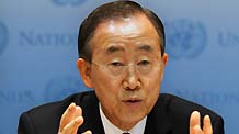 UN Secretary-General Ban Ki-moon speaks at a press conference at the UN headquarters in New York, the Unites States, December 14, 2009.