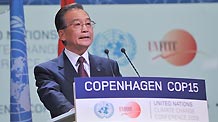 Chinese Premier Wen Jiabao speaks at the leaders' meeting of the United Nations Climate Change Conference in Copenhagen, Denmark, December 18, 2009.