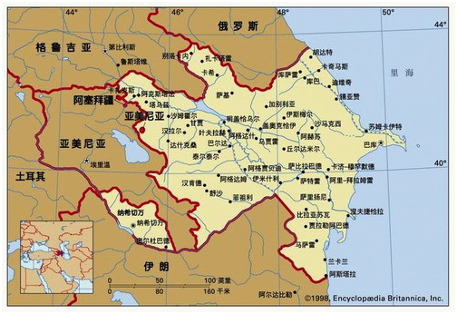 由于前苏联行政区域的划分,阿塞拜疆的被分为大小两块,其中"