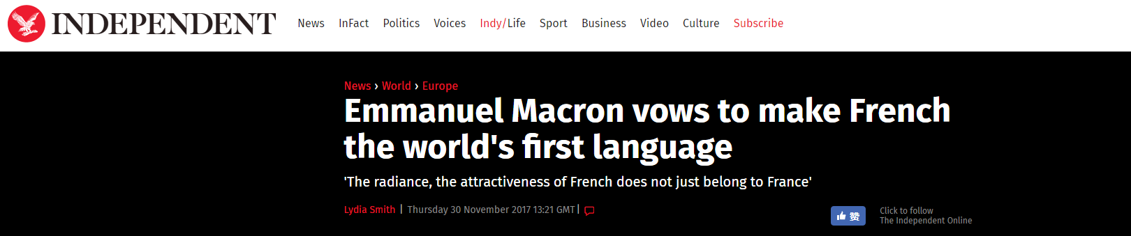 马克龙说法语将成世界第一语言 英国网民坐不住了