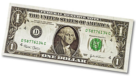 1ドル札……米初代大統領のジョージ・ワシントン