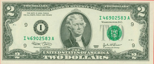 　2ドル札……米第3代大統領のトーマス・ジェファーソン