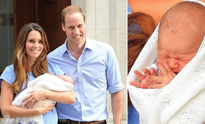 Prince William and his wife Kate gave the world its first glimpse of their new baby Tuesday when they left hospital with the boy who is third in line to the British throne.[Photo/Sina.com] 