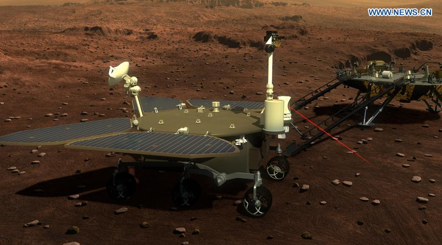 Picture released on Aug. 23, 2016 by lunar probe and space project center of Chinese State Adiministration of Science, Technology and Industry for National Defence shows the concept portraying what the Mars rover and lander would look like. Image of China's Mars probe was also released Tuesday. [Photo/Xinhua]