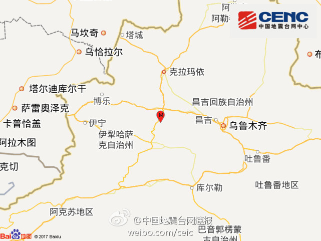 新疆乌苏市发生30级地震震源深度9千米