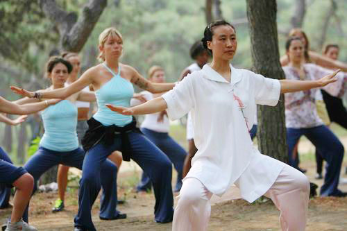 Foreigner Tourists Practice Tai Chi in 