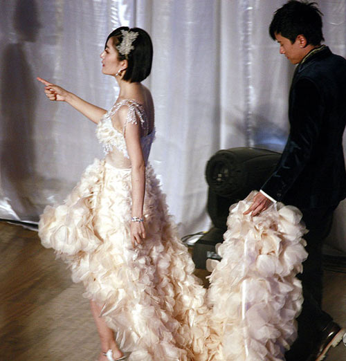 谢娜结婚的婚纱图片_张杰谢娜婚礼现场白色水晶婚纱秀幸福
