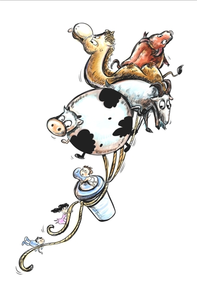 本报漫画谢瑶"羊奶是奶中之王","一杯羊奶等于三杯牛奶","羊奶含有