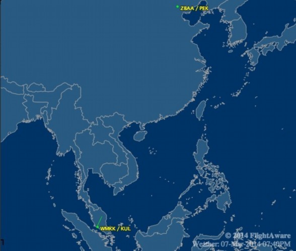 马来西亚航空由吉隆坡飞往北京航班失去联系(