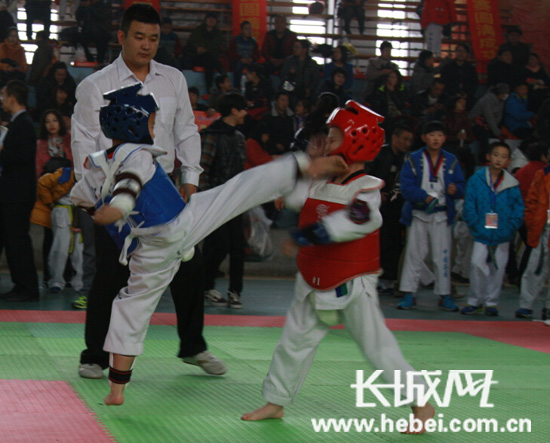 唐山举办少年儿童跆拳道交流赛 韩国专家观赛