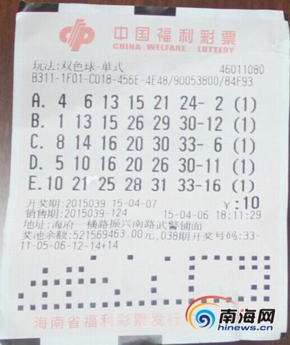 海南连中两注双色球大奖 90后小伙兑走713万