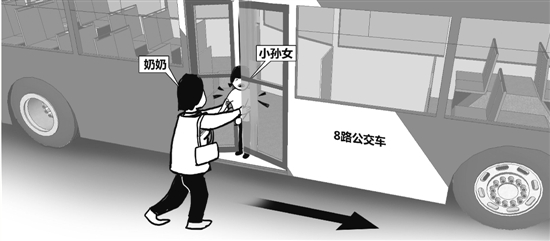 惊险一幕:奶奶带孙女下公交 车门差点夹孩子_