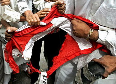 图文：印度穆斯林撕扯丹麦国旗