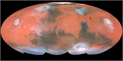 这是哈勃望远镜拍摄的火星彩色地图照片。（国际在线独家资讯 付华一）