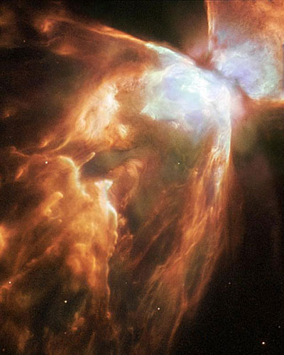 这是在虫子星云（NGC 6302）的星云遮掩下一颗正在死亡的星体图片。（国际在线独家资讯 付华一）