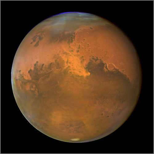 这是哈勃望远镜拍摄的火星上的沙暴照片。（国际在线独家资讯 付华一）