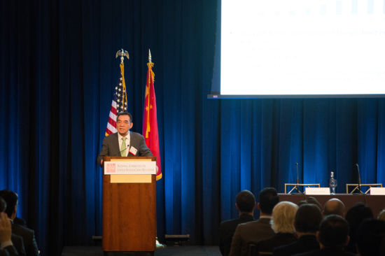 前世界银行副总裁、经济学家林毅夫在纽交所举行的“中国经济2015预测”论坛上发言。
