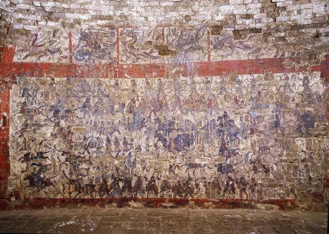 沙岭7号墓墓室北壁车马出行图 沙岭7号墓墓室北壁车马出行图