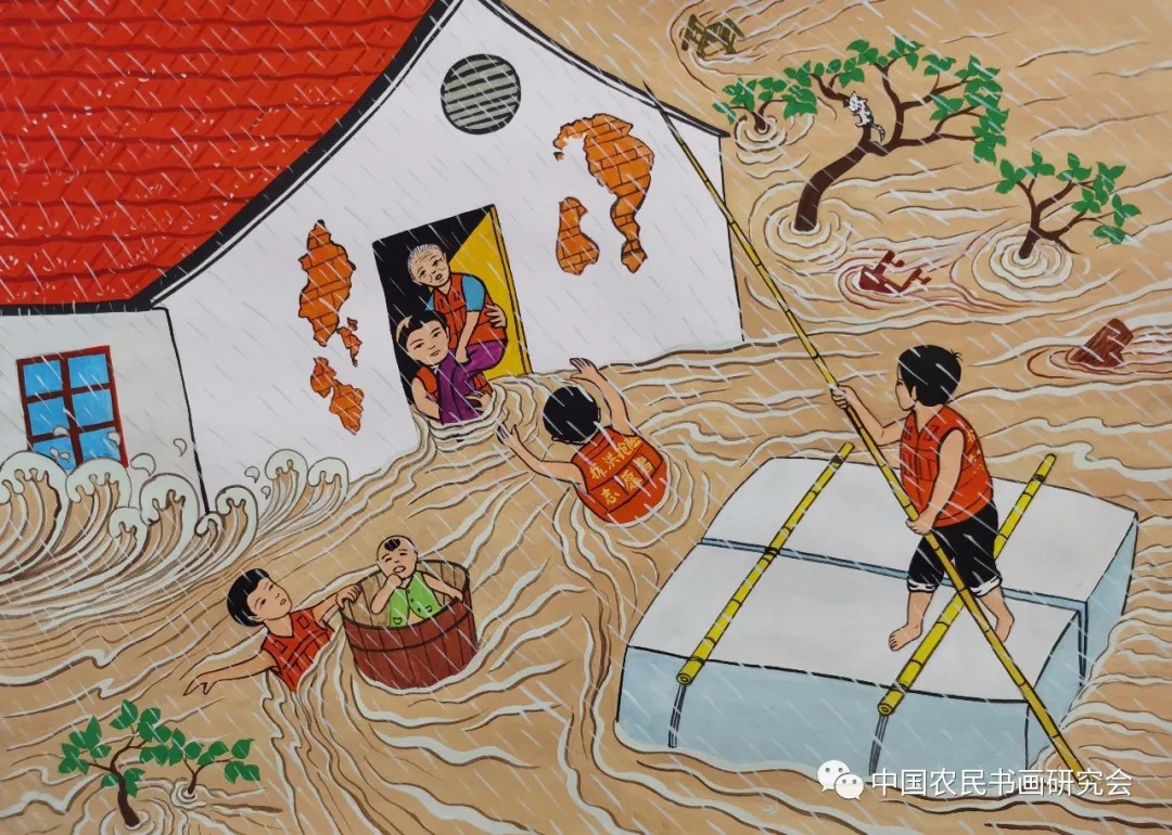 河南抗洪的绘画作品图片
