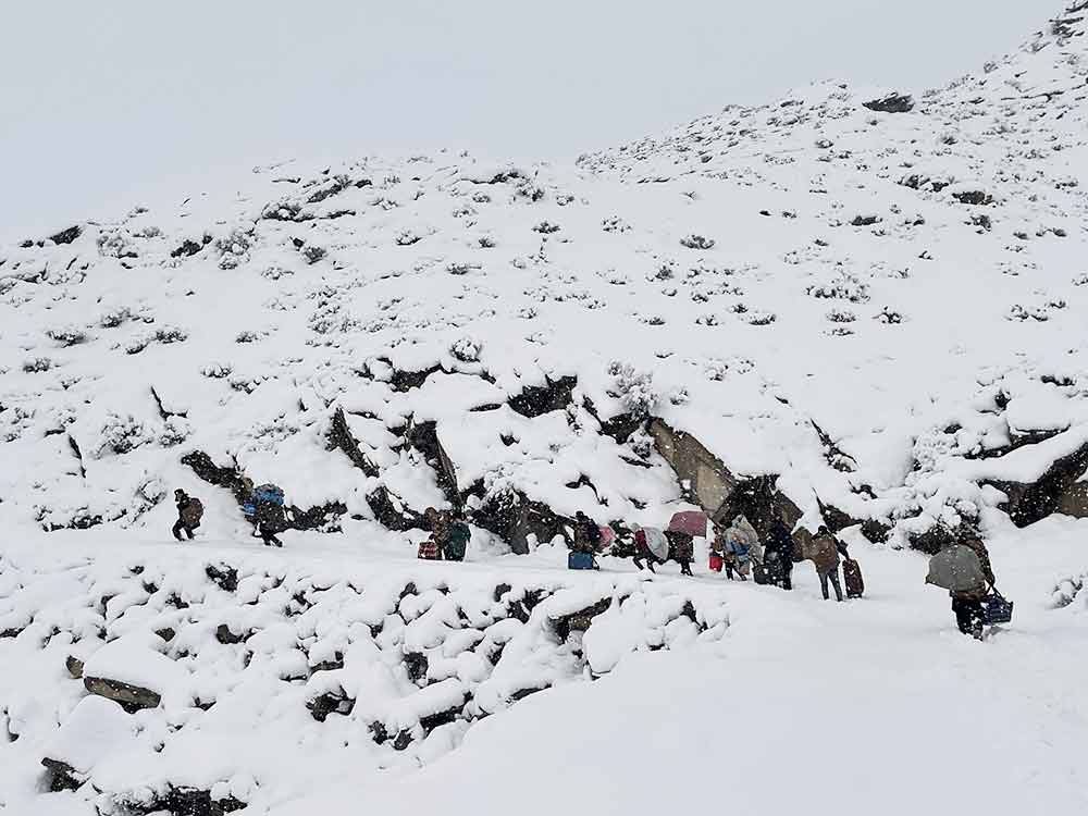 新疆阿勒泰大雪封山民警雪中送粮暖人心